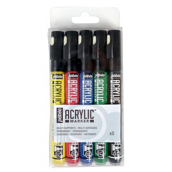Set med 5 'Pébéo - DecoMarker' markörer Svart/Gul/Röd/Blå/Grön 1,2 mm Flerfärgad