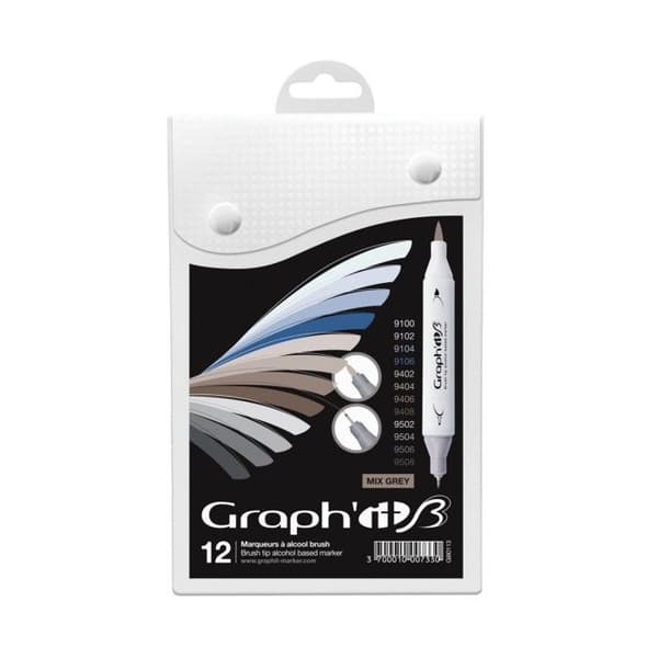 Graph'It - 12 kpl Graph'it Brush Mix harmaata merkkauskynää Grå