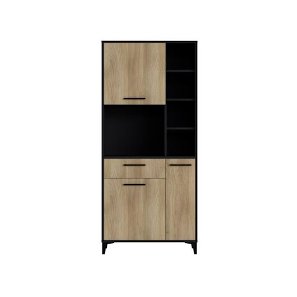 ECO højkøkkenskænk - 3 låger og 1 skuffe - Eg og sort melamin - L 80 x D 40 x H 178 cm Svart ek