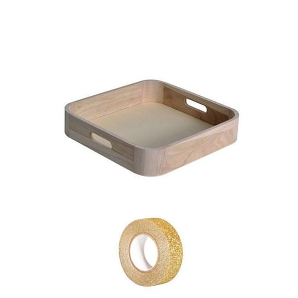 Design træplade 32 x 22 cm + gyldent glitrende masking tape 5 m Beige