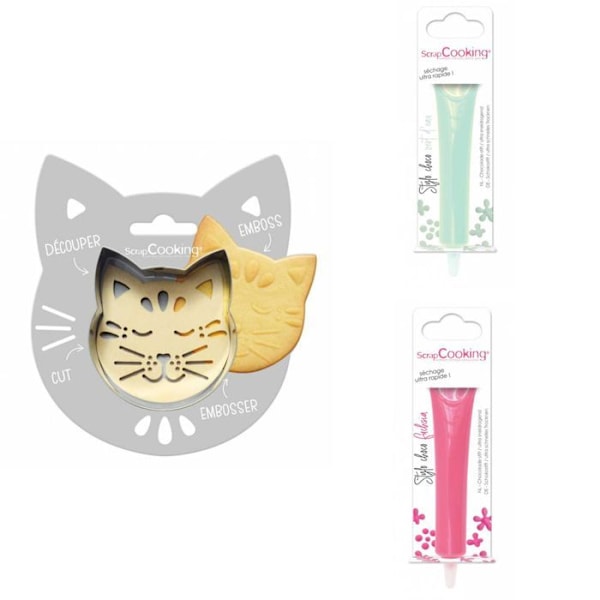 Kattpräglat kakkit + 2 vattengröna och fuchsia chokladpennor Grå