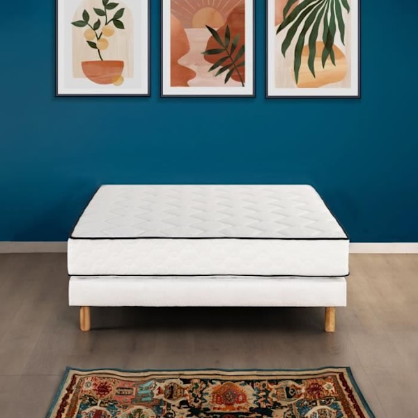 Madras + boxspring sæt 160 x 200 cm - Fjedre - 7 zoner - 19 cm - Balanceret - DEKO DREAM Afslapning