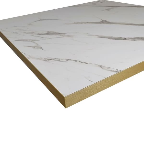 Bord 70 x 70 cm - modell Rund vit marmor vit kant i mässing Vit
