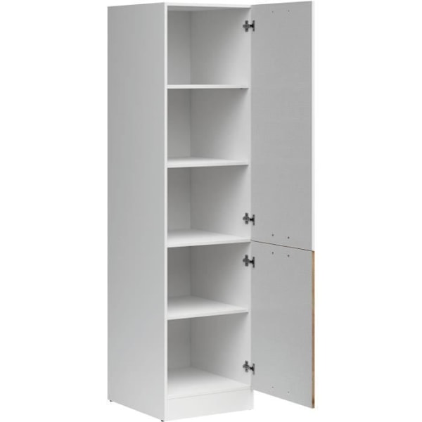 JUNONA 2-dörrars kök hög enhet med höger öppning - B 50 x H 196 x D 46 cm - Blank vit Vit, Blankvit, Golden Craftsman Oak