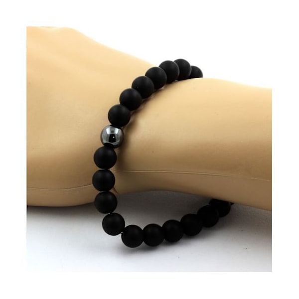 Sten og mineraler. Mat sort Onyx + Hematite Beads Armbånd 8 mm. Fremstillet i Frankrig. Svart