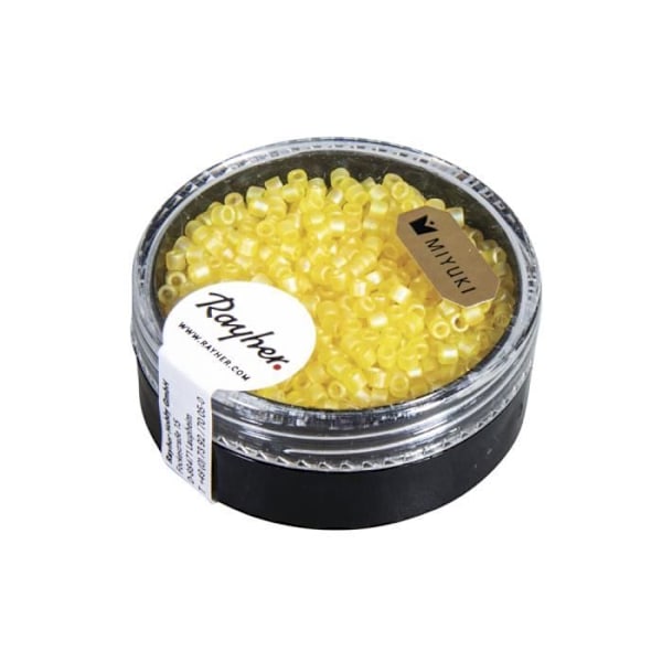 Delica-rocailles, 2,2 mm ø, citron, 8 g, transparent Rainbow frostad, ask
