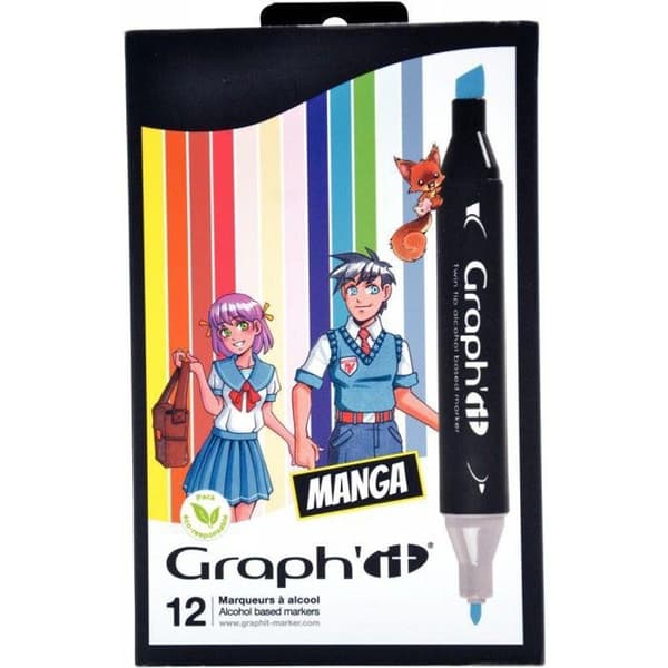 Graph'It - 12 kpl Graph'it Manga -alkoholi markerit Flerfärgad