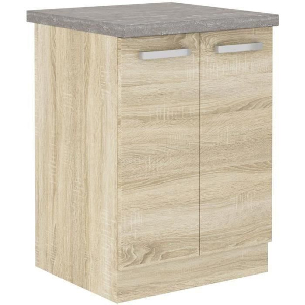 Lågt skåp med 2 gångjärnsdörrar - Sonoma ekfinish - B 60 x D 51,6 x H 85 cm - LASSEN Sonoma ekdekor