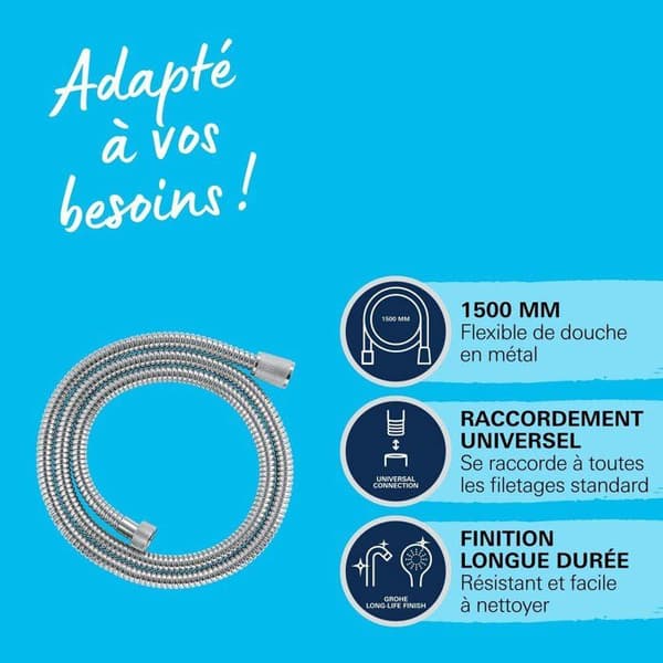 Fleksibel bruser - GROHE - VitalioFlex - 1,5 m - Metal - Forkromet Krom