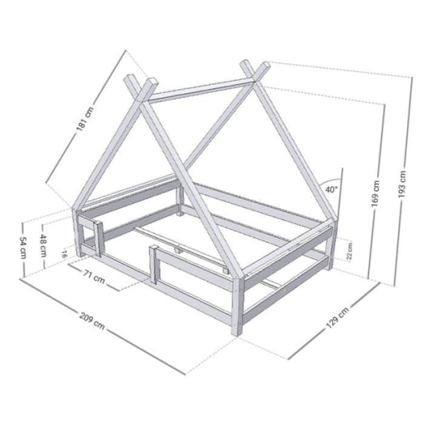 TAHUKA barnhyttsäng - GENERISK - 120 x 200 - Blå - Barn - Rim - Massivt trä Blå