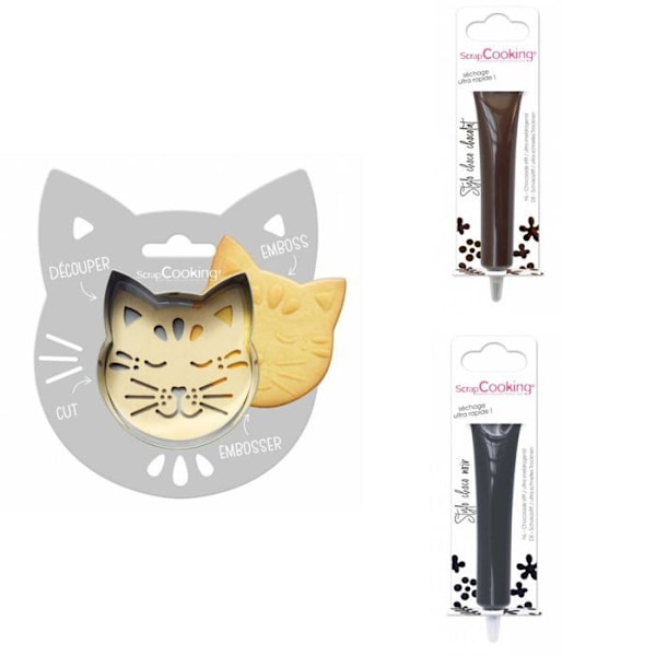 Kattpräglat kakkit + 2 pennor för brun och mörk choklad Grå