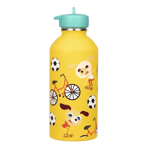 Barnvattenflaska Rostfritt stål - Lätt att rengöra - Återanvändbar vattenflaska - Kapacitet 300ml - 17cm x 6,5cm - Skating Dogs Gul