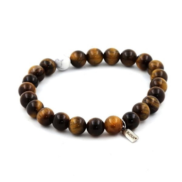 Sten og mineraler. Tiger Eye Beads Armbånd + Howlite 8 mm. Fremstillet i Frankrig. kastanj