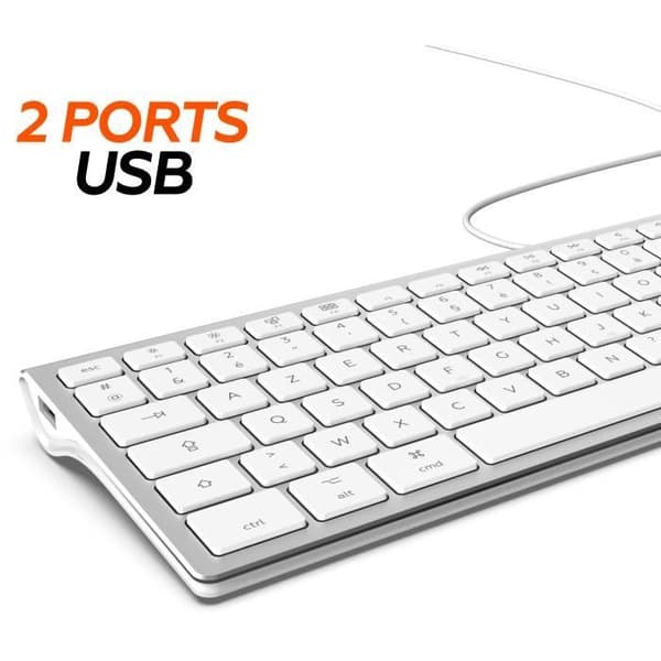 MOBILITY LAB ML304304 - Wired Touch Design Keyboard med 2 USB til Mac - AZERTY - Hvid og sølv