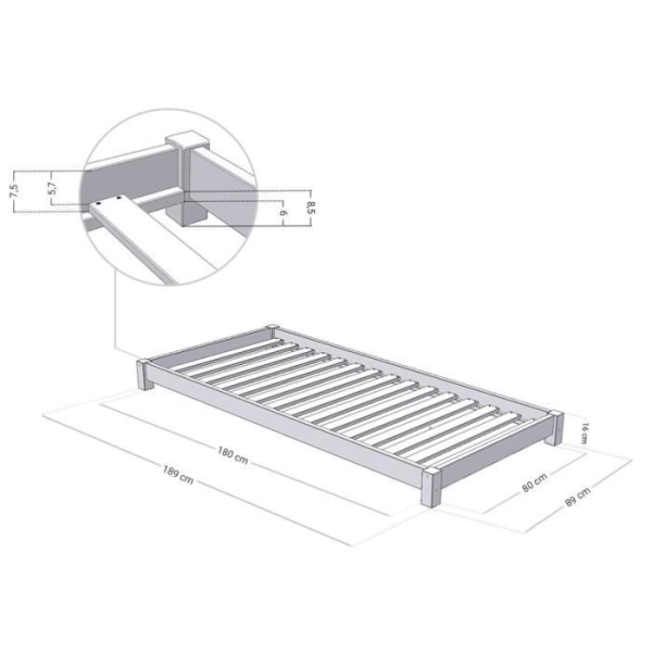 Enkelt seng i naturligt massivt træ 80 x 180 cm - Benlemi - TEENY - Hvid - Autonomi - Sikkerhedsstandarder