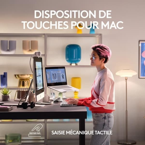 Tastatur - Trådløs - Logitech - MX Mechanical Mini - AZERTY - Baggrundsbelyst - Til Mac - Lys grå