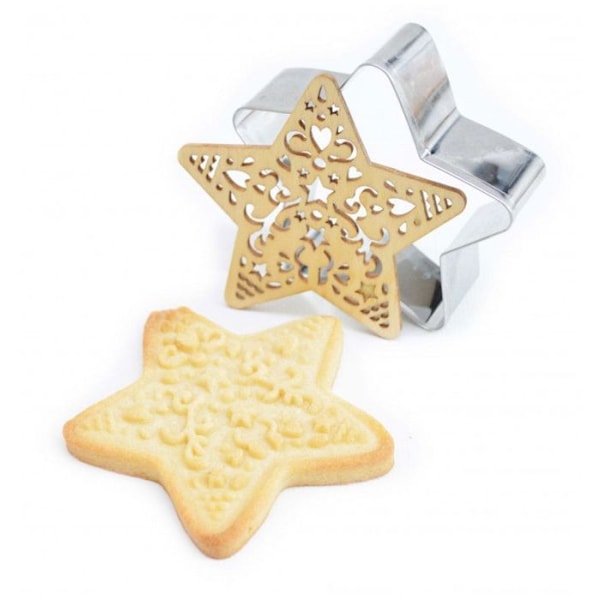 Star kohokuvioitu keksipakkaus + 2 valkosuklaa ja appelsiinikynää Grå
