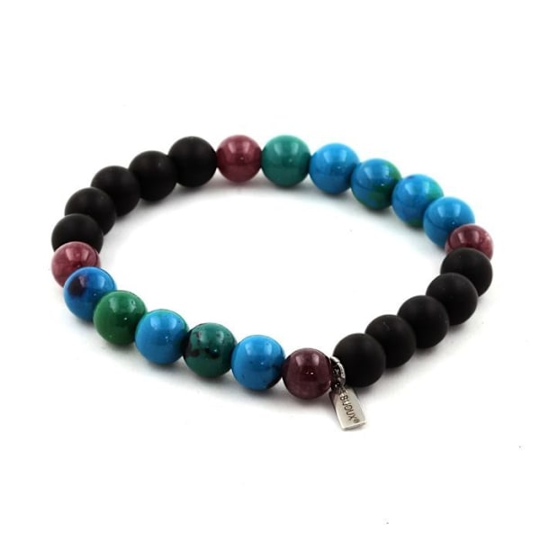 Stenar och mineraler. Armband Lepidolite Beads + Matt Black Onyx + Chrysocolla 8 mm. Tillverkad i Frankrike. Lepidolit, Matt svart onyx, Krysoko
