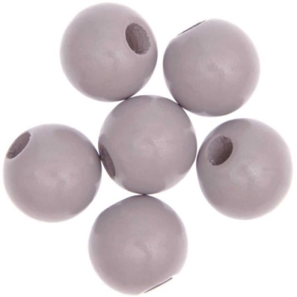 6 runda pärlor - grått trä - 30 mm