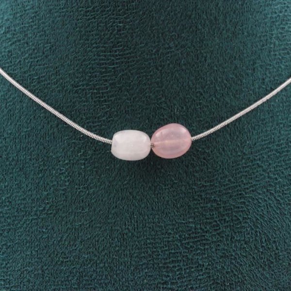 Brasiliansk Rose Quartz Halskæde - ABIJOUX - Rustfri stålkæde - Størrelse, der kan tilpasses Rosa