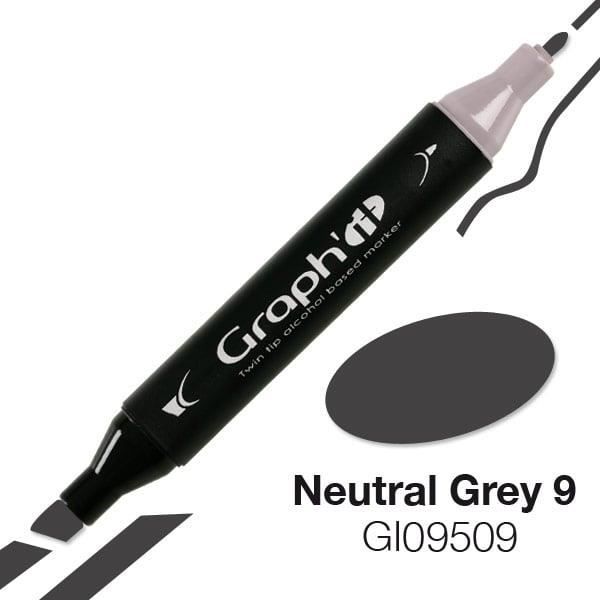 Alkoholmarker - GRAPH IT - Neutral Grey 9 - Dobbelt spids - Anti-glid - 16 mm diameter Neutral Grey 9