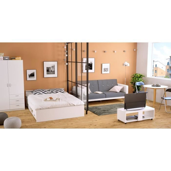 PARISOT Modern matt vit vuxensäng - L 140 x L 200 cm - ZODIAC Vit