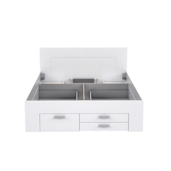 Moderne voksenseng 160x200 cm - 4 skuffer - 2 natborde med niche - Mat hvid indretning - UDINE Vit