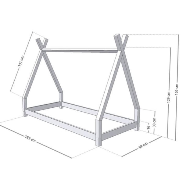 NAKANA tipi-børneseng - GENERISK - 90x180 - Massivt træ - Lyseblå - Lamel Blå