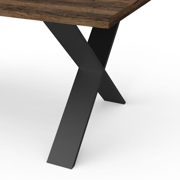 Bord - MONACO - Rektangulært - Saloon eg og struktureret sort melamin indretning - Sort X-formet ben - 6 steder - 180 x 90 cm - DEMEYERE SALONG EK/SVART STRUKTUR