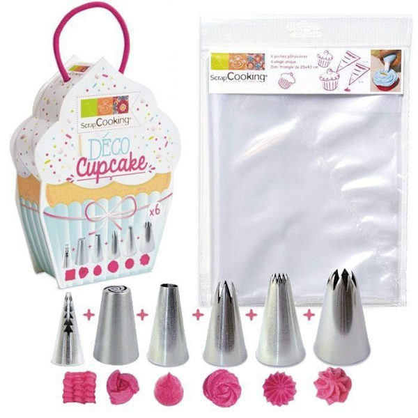 6 spritspåsar och 6 engångsspritspåsar för cupcakes