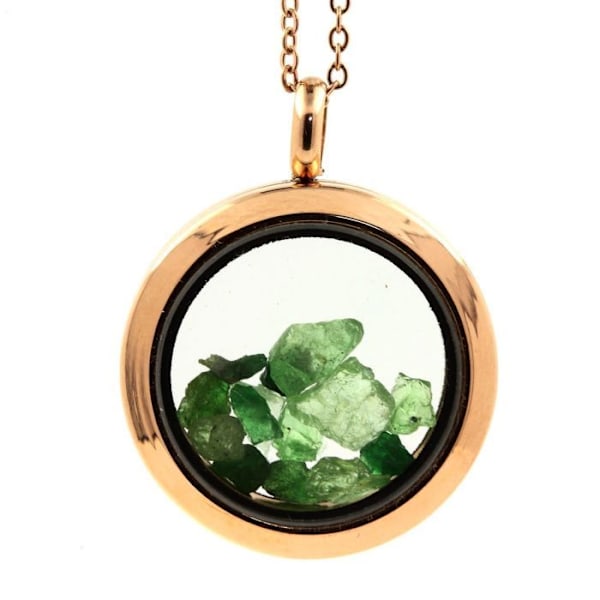 Collier - ABIJOUX - Rå Tsavorite Granat - Vedhæng 30 mm - Stål kæde - Rosaguld Rose guld