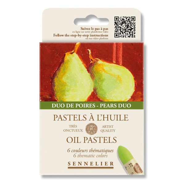 Pasteller i olie - Sennelier - Meget cremede - 6 farver - Duo af pærer Bordeaux, Citrongul, Ljusgrön, Oliv