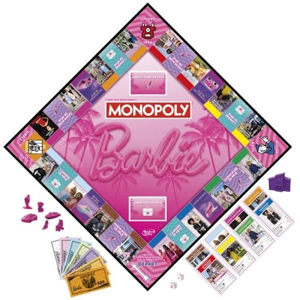 Monopol: Barbie-utgåva, brädspel för 2 till 6 spelare, spel för familjen, från 8 år Rosa