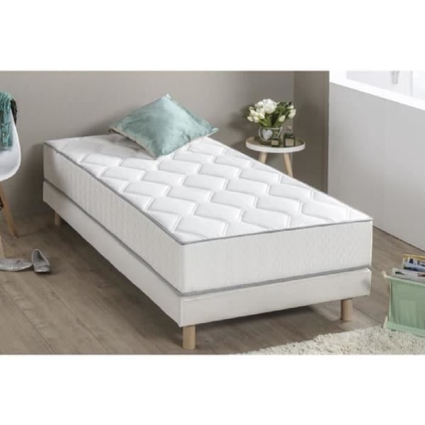 Springmadras + boxspring sæt 90 x 190 - Tykkelse 23 cm - Balanceret komfort - DEKO DREAM Hyvyys Vit