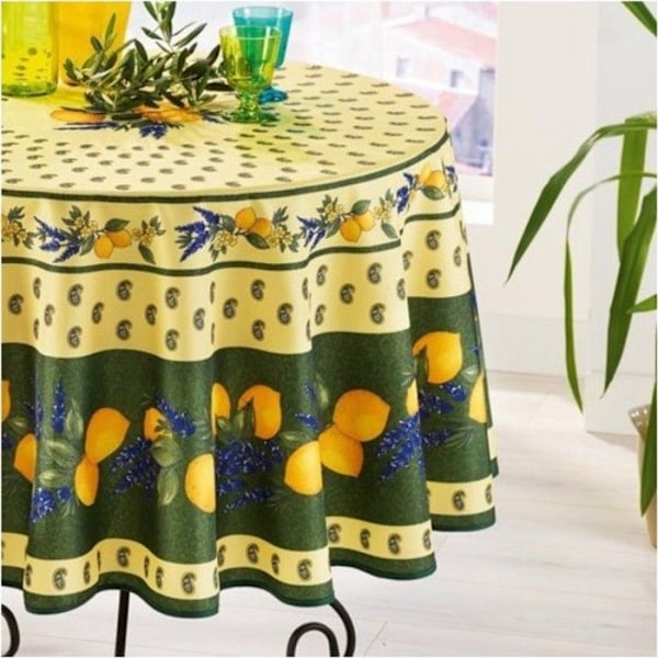 Rund Dækken - Provencalsk - Citron - 100% Polyester - Anti-Plet - Maskinvaskbar Grön, citron