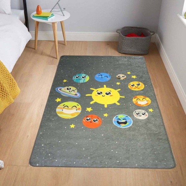 Børnetæppe - RUM - 80x150 cm - Anti-slip - Maskinvaskbar - Blødt at røre ved Grå