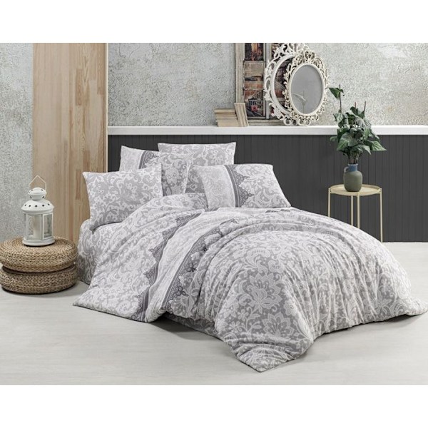 Sengesæt - LANTIS - 220x240cm - 80% Bomuld - 20% Polyester - Gråtryk Grå