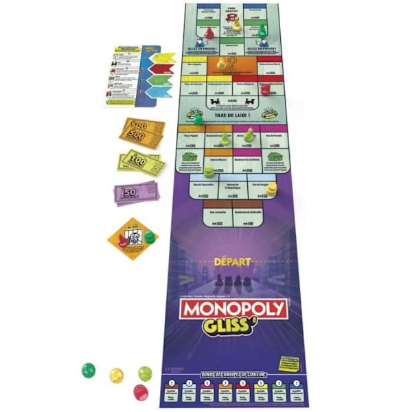 Monopoly Gliss, Perheryhmäpeli lapsille, nuorille ja aikuisille, 8-vuotiaille, 2-8 pelaajaa, keskimäärin 20 minuuttia, peli Flerfarvet