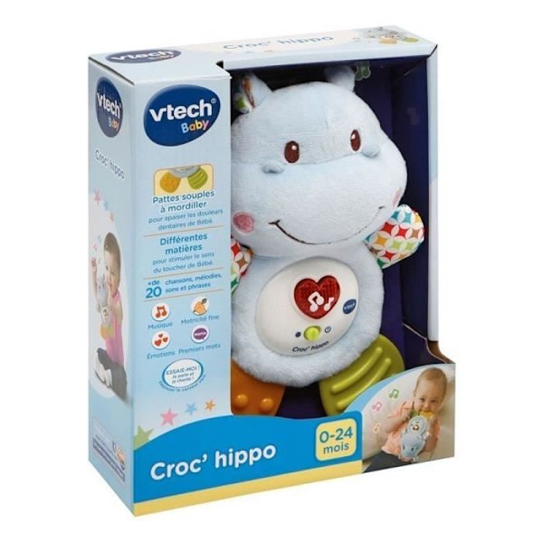 VTECH BABY - Croc'Hippo Rattle - Blå texturerad mjuk leksak Flerfärgad