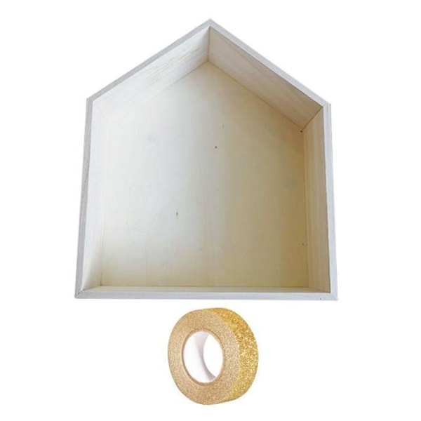 Puurihylly puusta 35 x 30 x 10 cm + kultainen kimalleteippi 5 m Beige