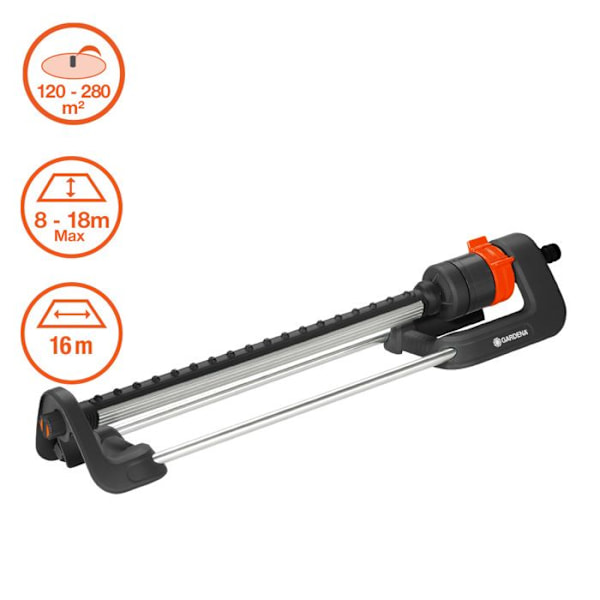 GARDENA Aqua L oscillerende sprinkler - Overfladeareal 280m² - Rækkevidde max 18m - UV- og frostbestandig - 5 års garanti Svart