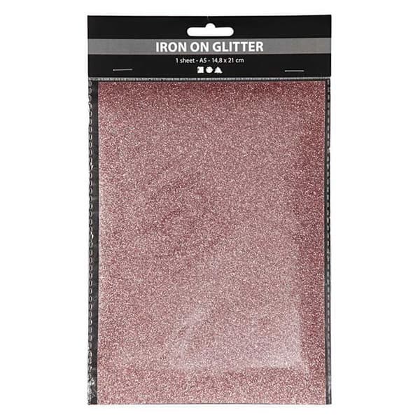 Glitterrosa strykpapper - 14,8 x 21 cm Ros
