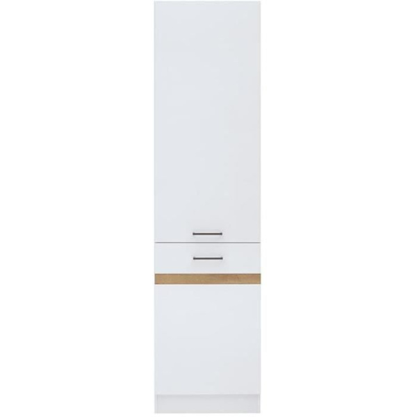 JUNONA 2-dörrars kök hög enhet med höger öppning - B 50 x H 196 x D 46 cm - Blank vit Vit, Blankvit, Golden Craftsman Oak