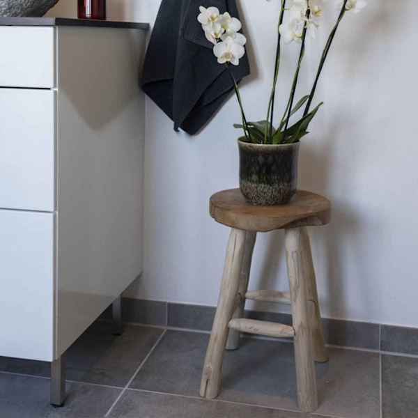 Rund pall 30x45 cm i brun teak kastanj