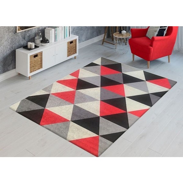 Tæppe - MANI TEXTILE - Rød Trekant - 50x80 cm - Syntetisk - Moderne Röd