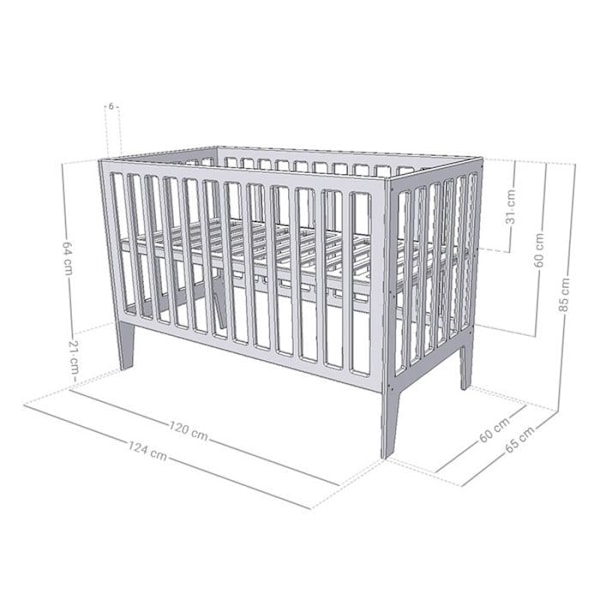 KIPPY babyseng 60 x 120 natur og grå Grå