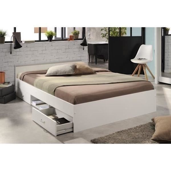 PARISOT Modern matt vit vuxensäng - L 140 x L 200 cm - ZODIAC Vit
