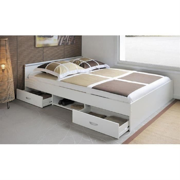 PARISOT Modern matt vit vuxensäng - L 140 x L 200 cm - ZODIAC Vit