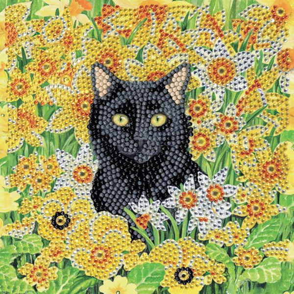CRYSTAL ART - Timanttipistelysarja 18x18cm Kissa niityllä