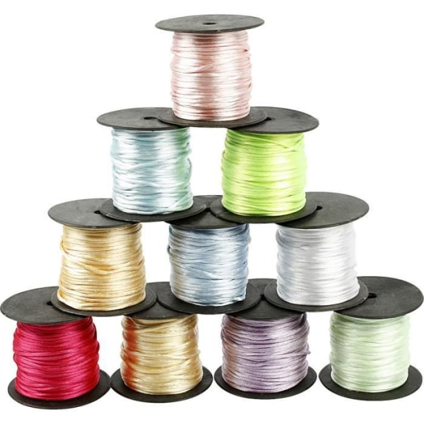 Satin viscose snor - Ikke specificeret - Ref 51550 - Multifarvet - 10 ruller af 50m - Skinnende Flerfärgad